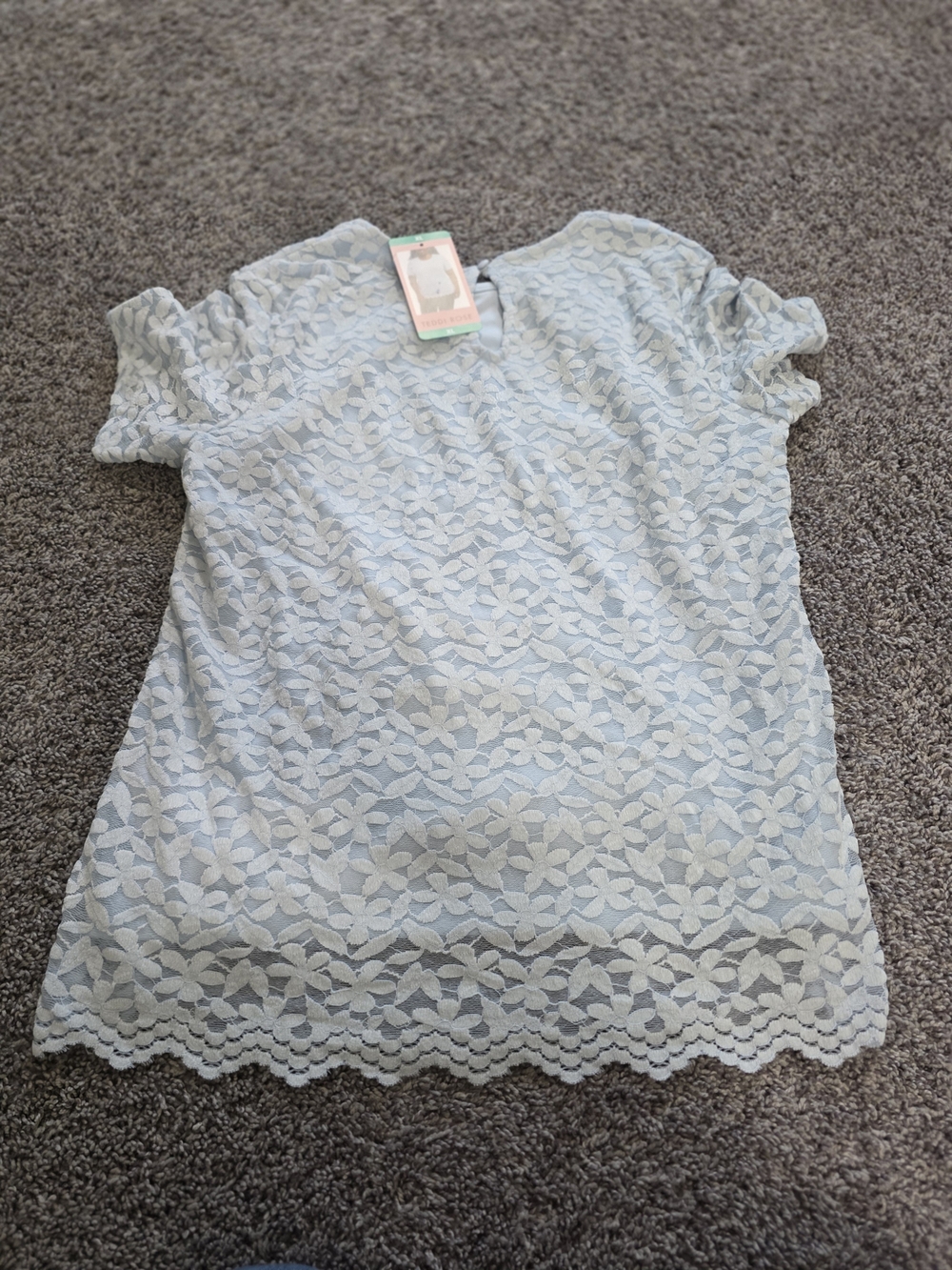 Women’s Light Blue Floral Lace Short Sleeve Blouse
